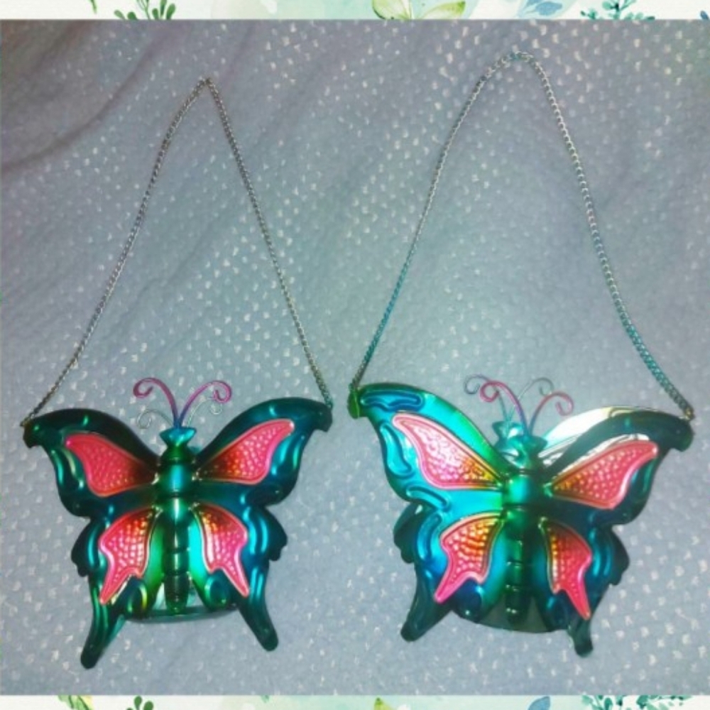 2Pc Bundle of Unbranded Multicolor Metal Butterfly Hanging Candle Holders